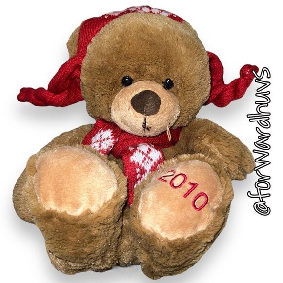2010 Plush Brown Teddy Bear with Hat & Scarf - Picture 7 of 10